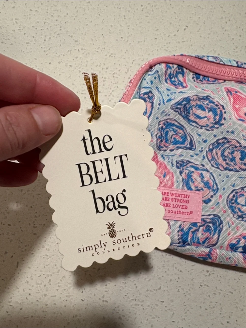 Simply Southern Pink and Blue OysterPatterned Cosmetic Belt Bag LIMITED EDITION